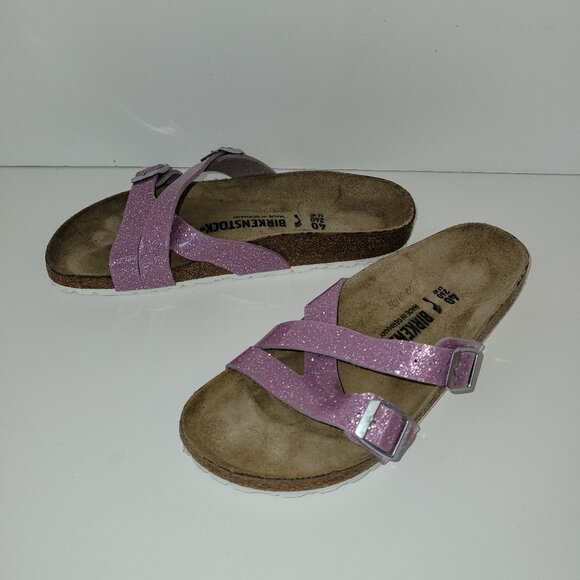 Birkenstock Yao Adjustable Slide Sandal Lavender Sparkle Size EU 40 Narrow - Picture 2 of 10